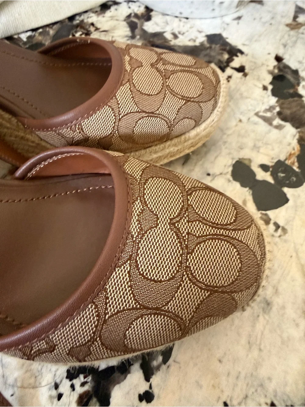Coach Brown Signature Canvas Espadrille Wedge Sandals
